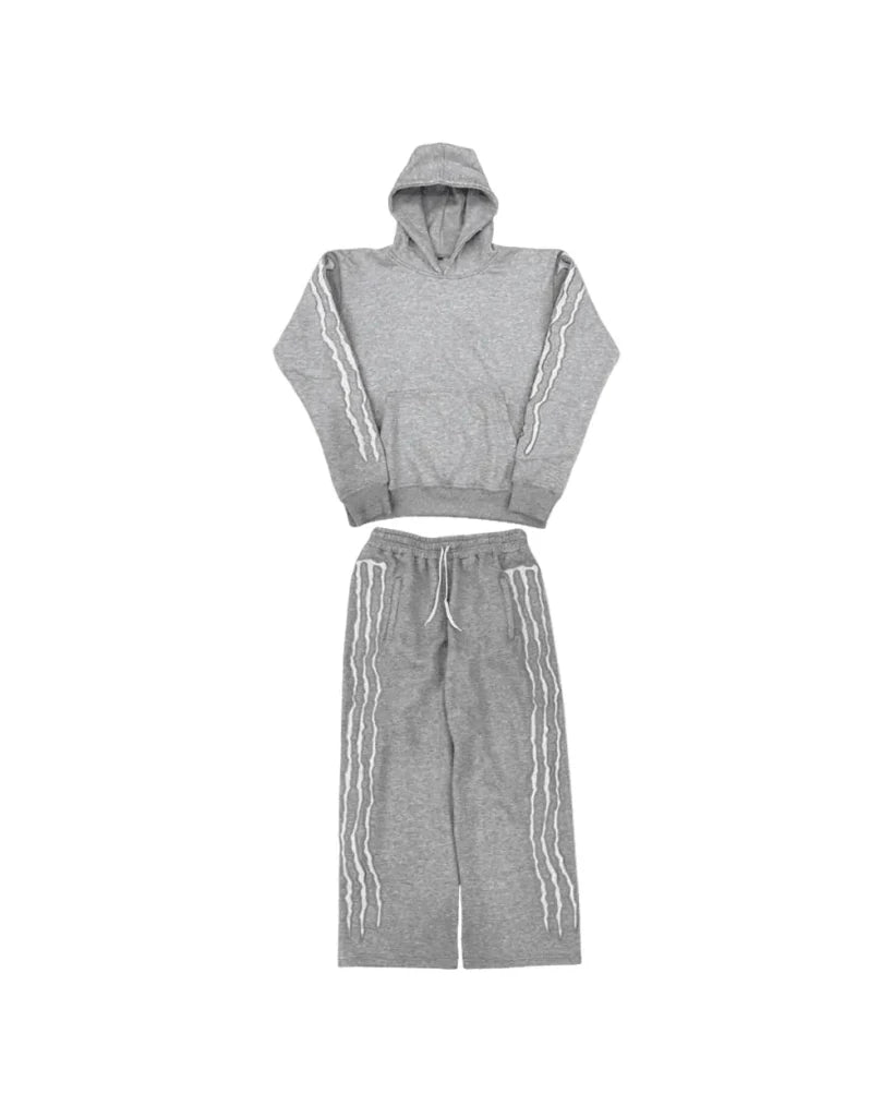 Y2K Baggy Hip - Hop Striped Fleece Tracksuit Set - SWAGWRLD